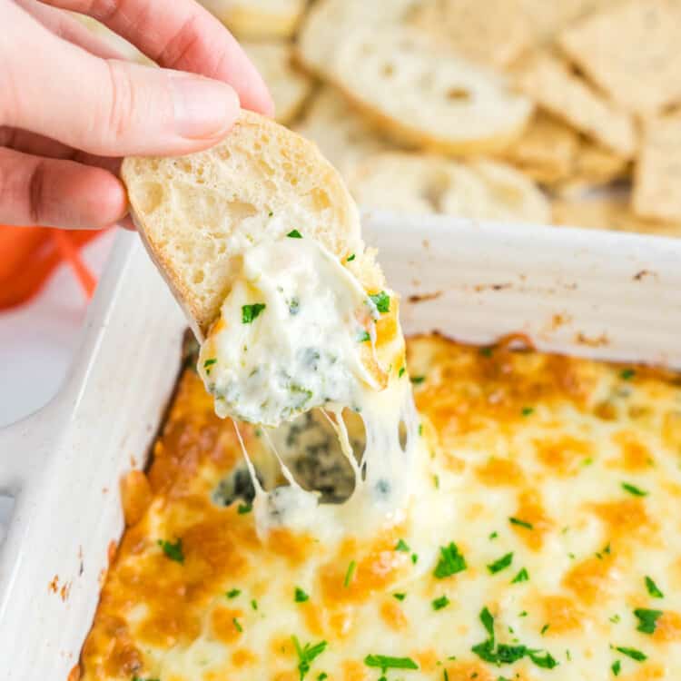 Homemade Hot Spinach Dip in Baking Dish Just Out of the Oven