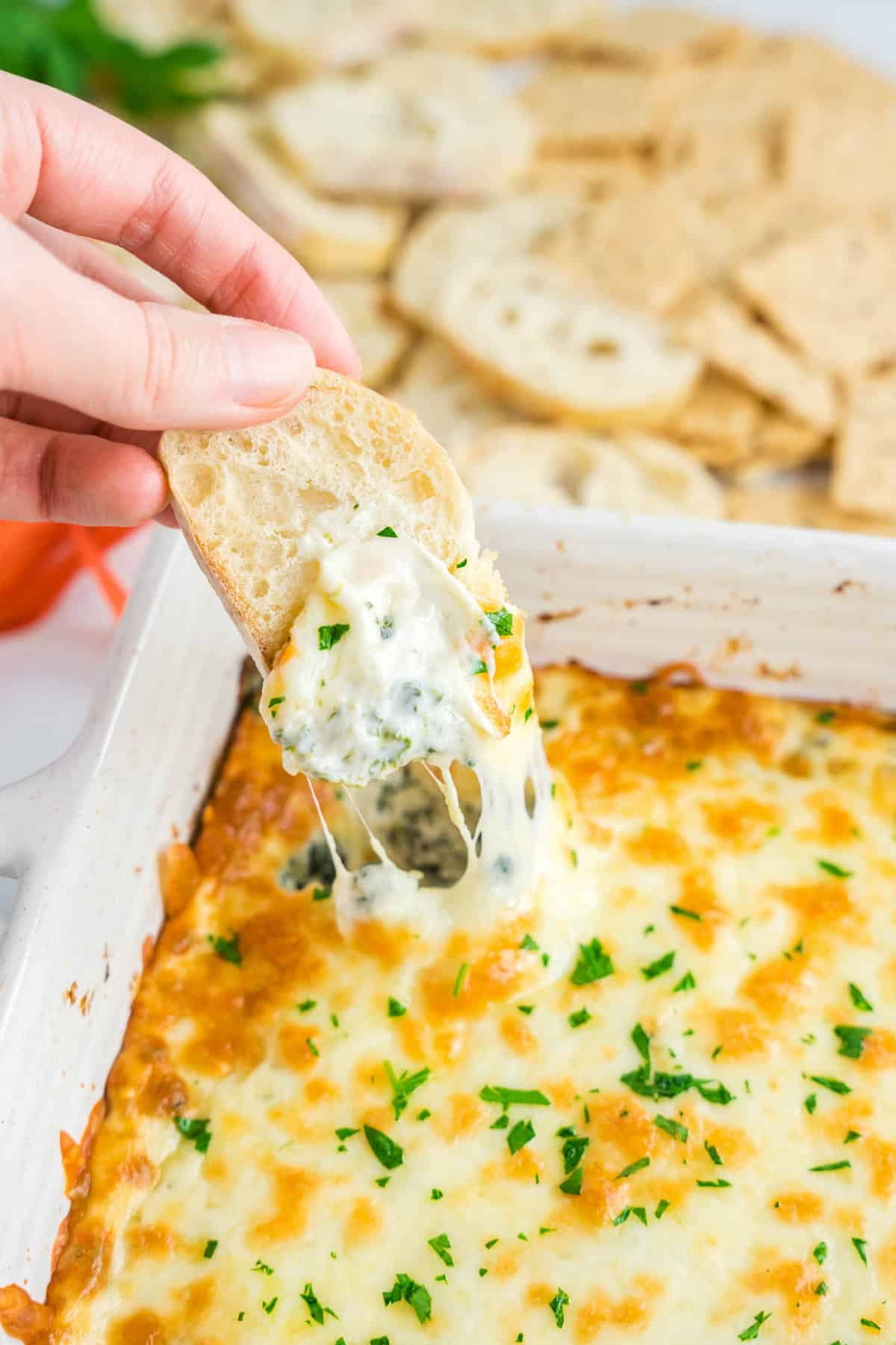 Homemade Hot Spinach Dip in Baking Dish Just Out of the Oven