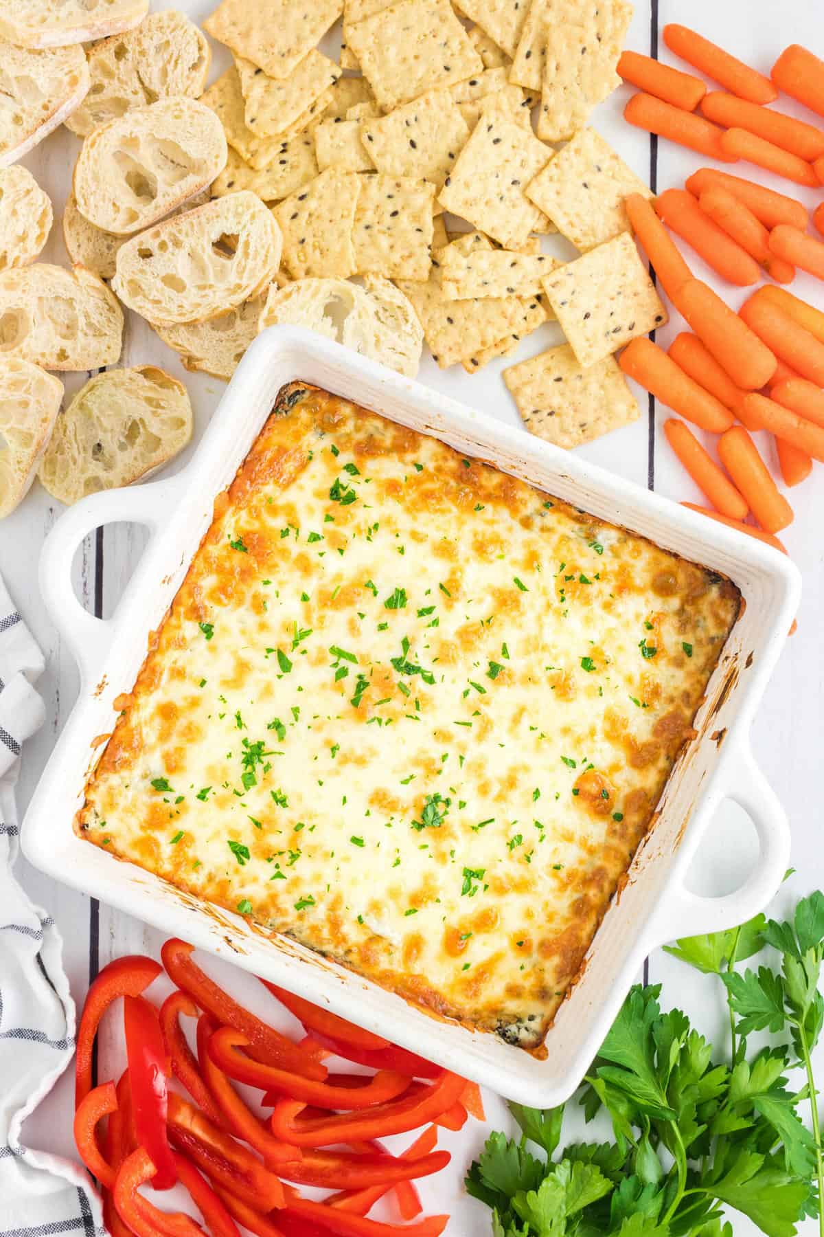 Hot Spinach Dip Just Out of the Oven With All of the Fixings