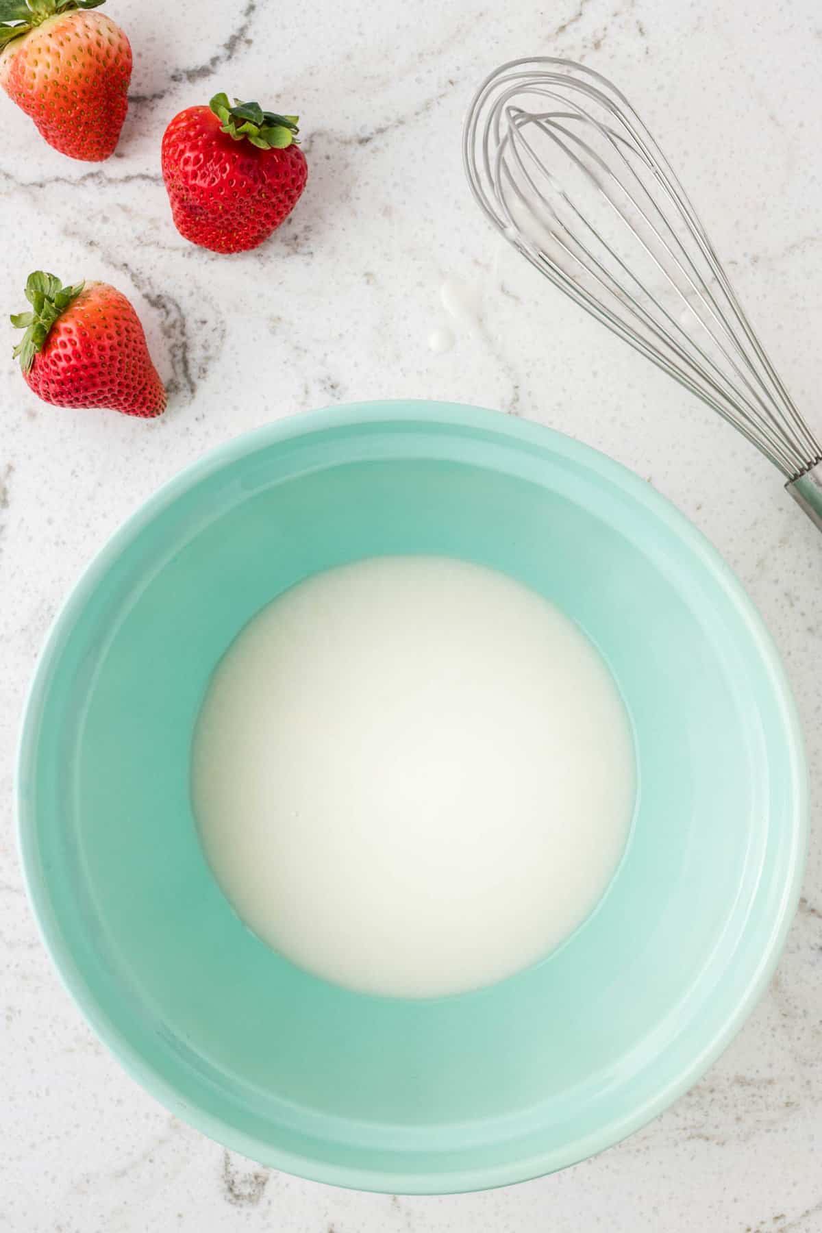 Strawberry Glaze for Strawberry Brownie Recipe in Mixing Bowl