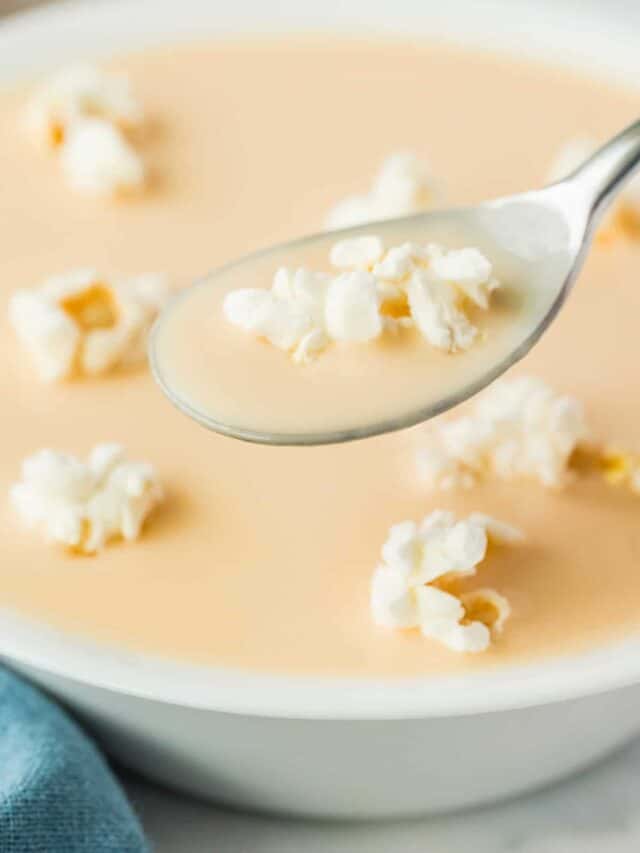 Creamy and Delicious Beer Cheese Soup Topped with Popcorn