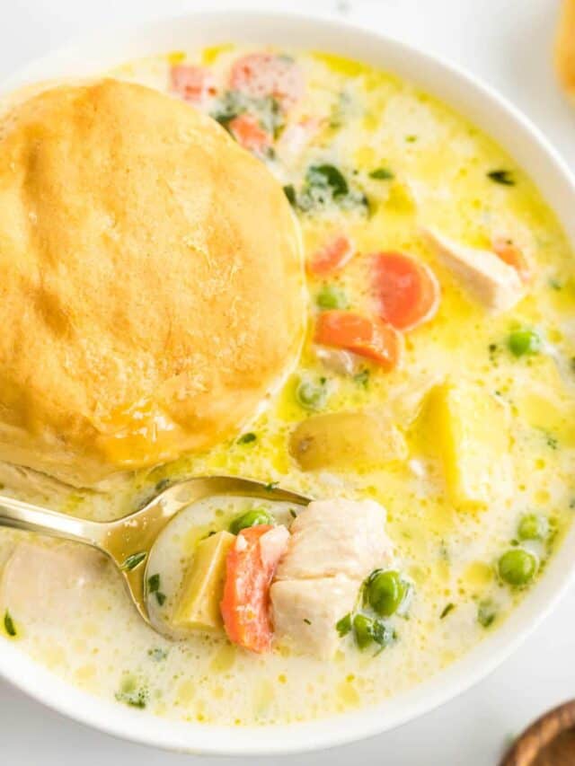 Chicken Pot Pie Soup Recipe with Dinner Biscuit