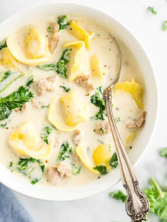 Italian Sausage Tortellini Soup Recipe in Bowl with Spoon