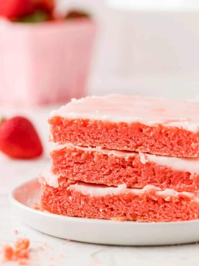 Strawberry Cake Mix Brownies Recipe on Plate