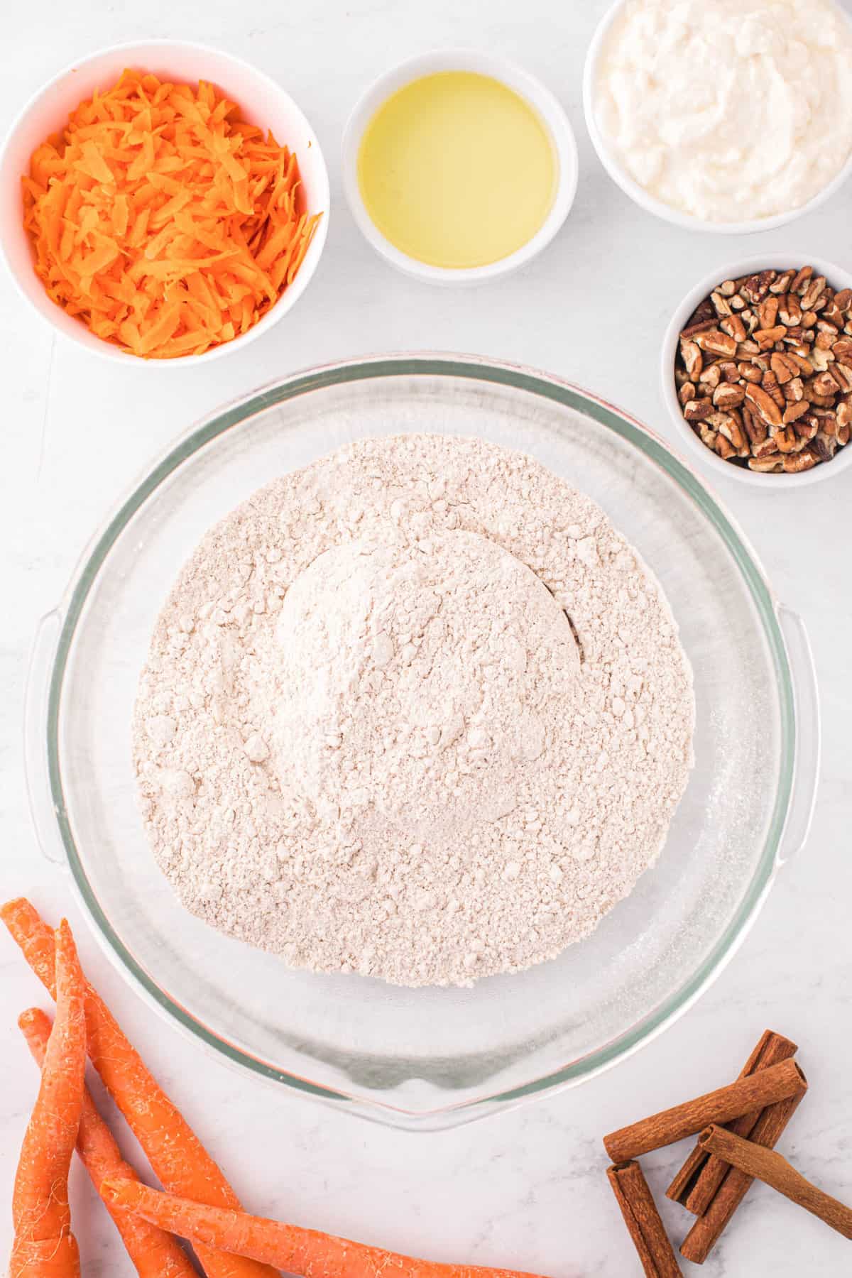 Spice Cake Mix in Bowl for Carrot Bundt Cake Recipe