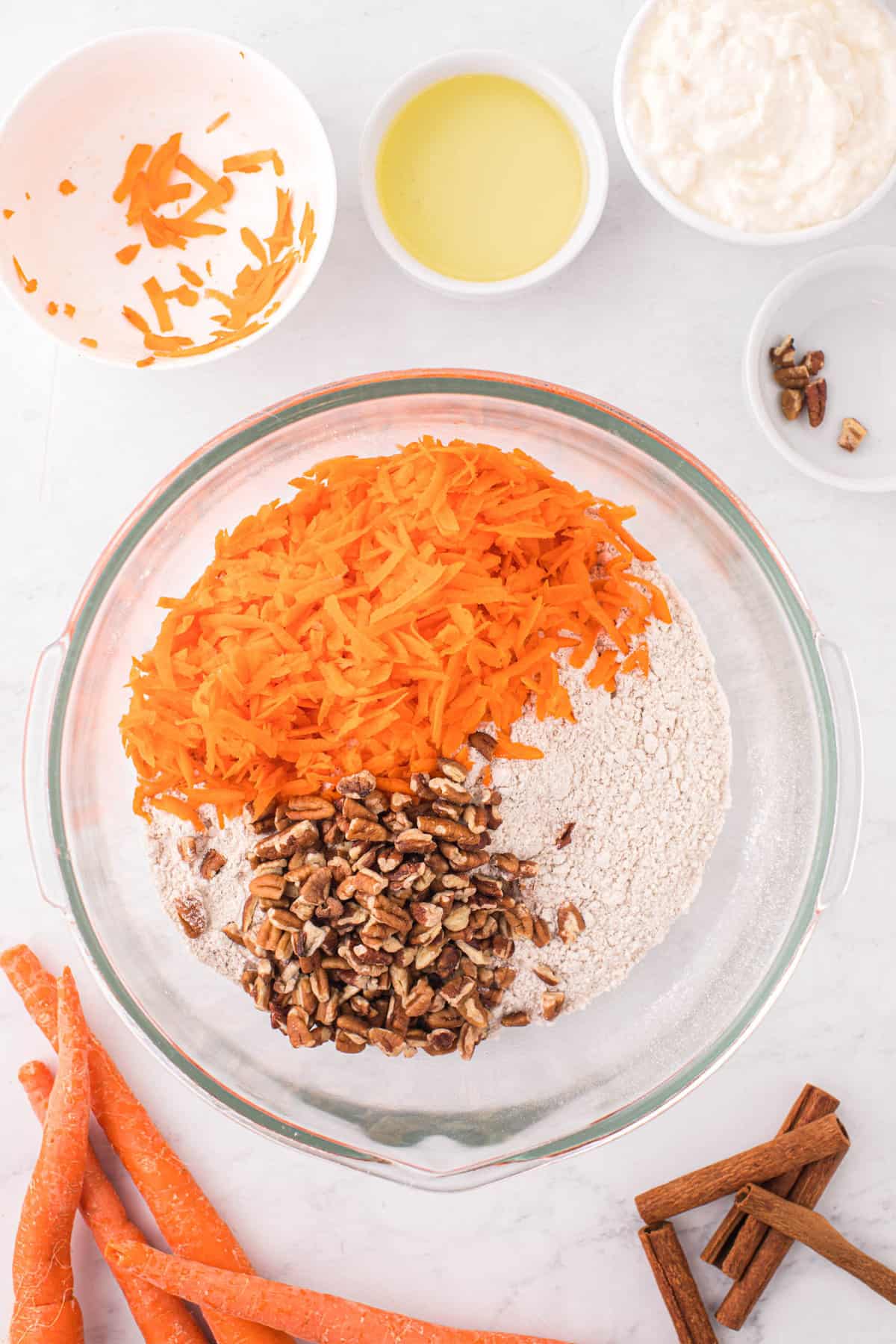 Adding Pecans and Grated Carrots to Cake Mix for Carrot Bundt Cake