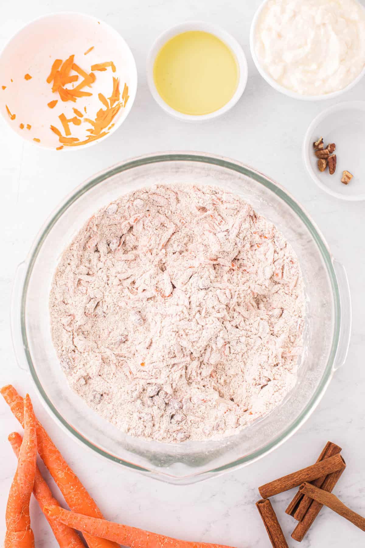 Mixed Ingredients for Carrot Bundt Cake Recipe in a Mixing Bowl