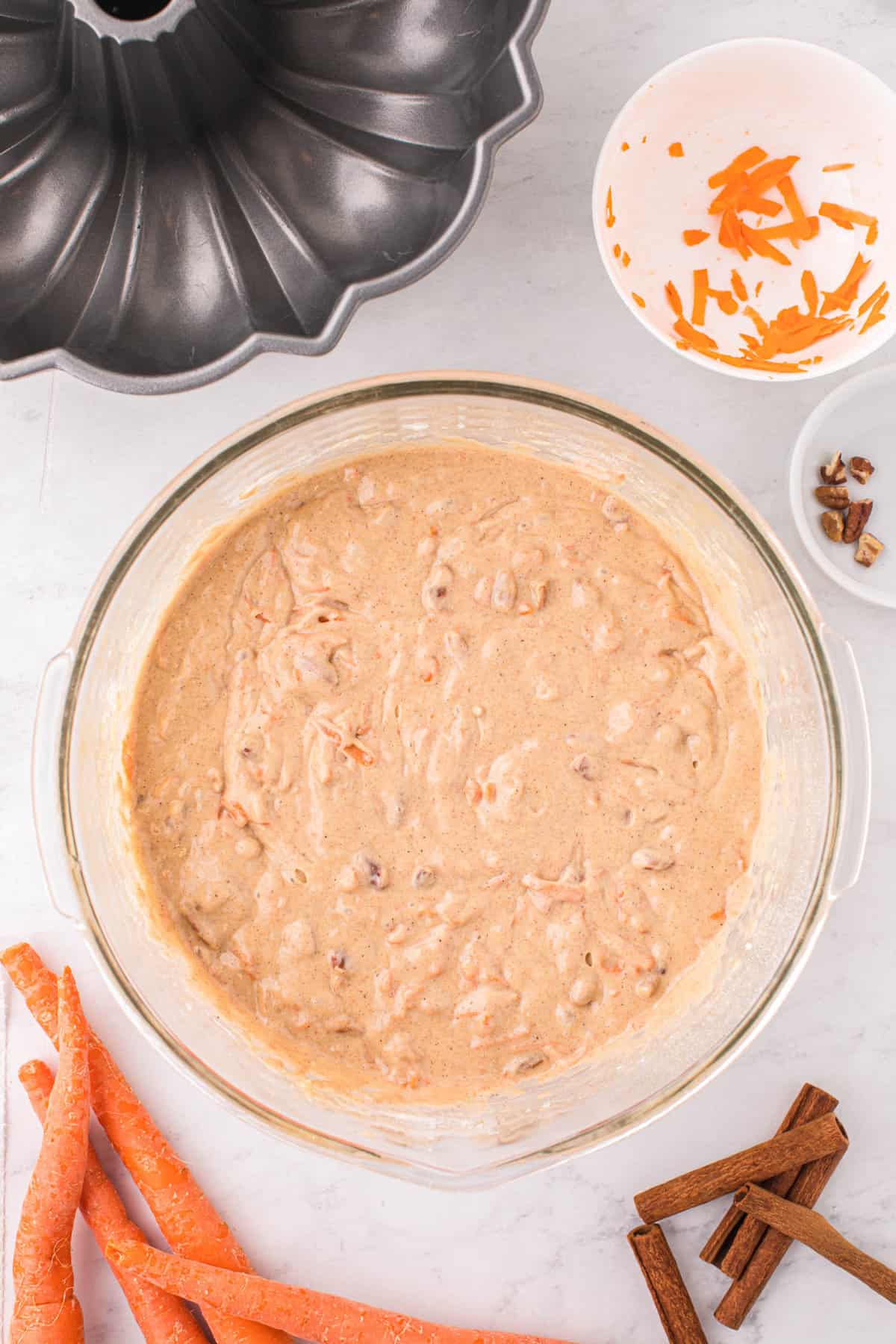 Carrot Bundt Cake Mixed in Bowl