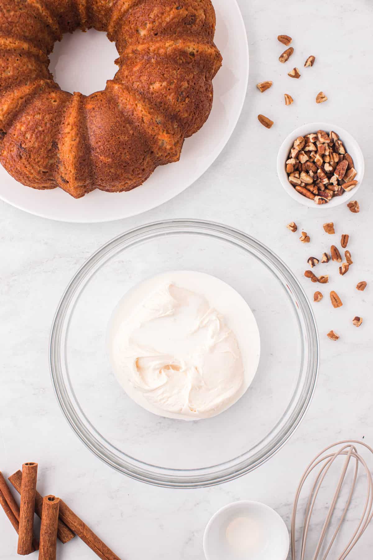 Cream Cheese Frosting in Bowl for Carrot Bundt Cake Recipe