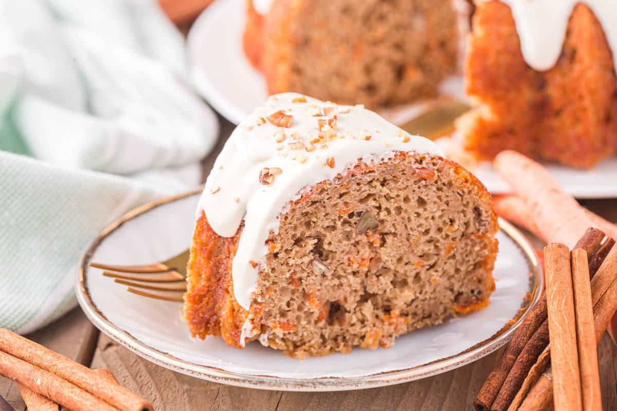 Sliced Carrot Bundt Cake Topped with Cream Cheese Frosting