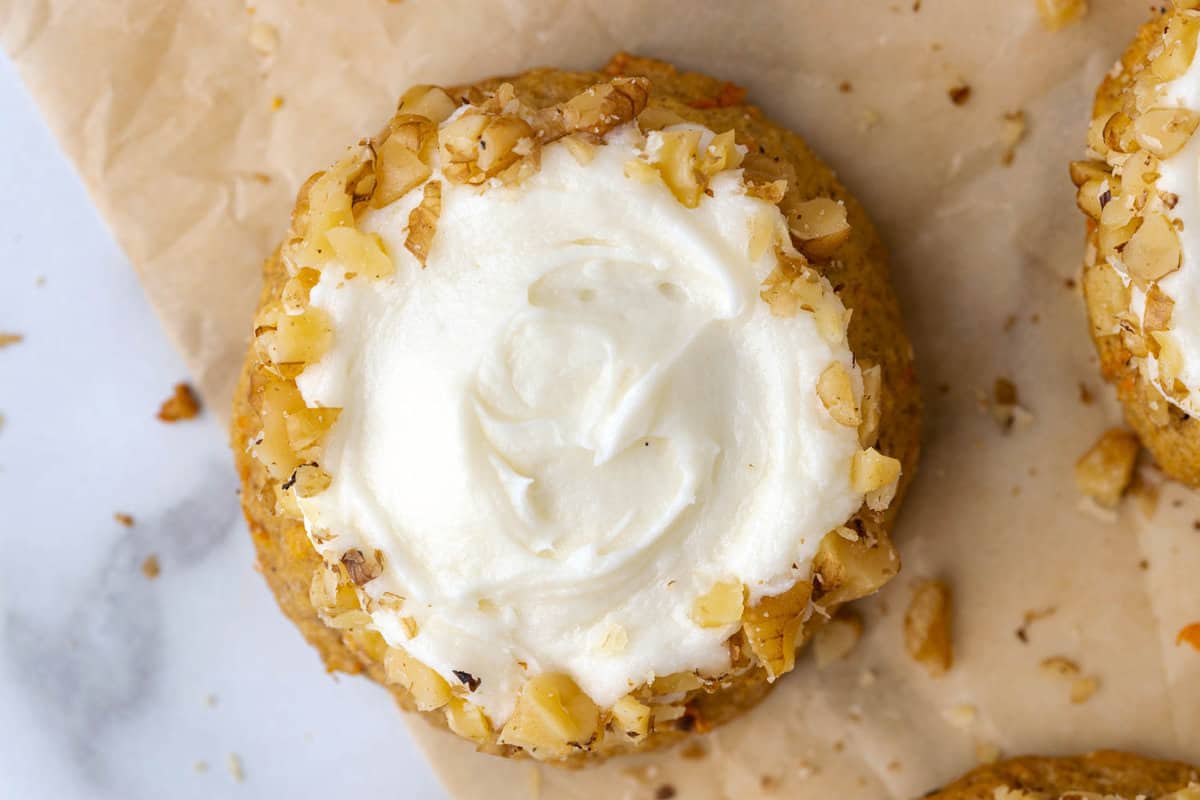 Carrot Cake Cookies with Cream Cheese Frosting & Toasted Walnuts
