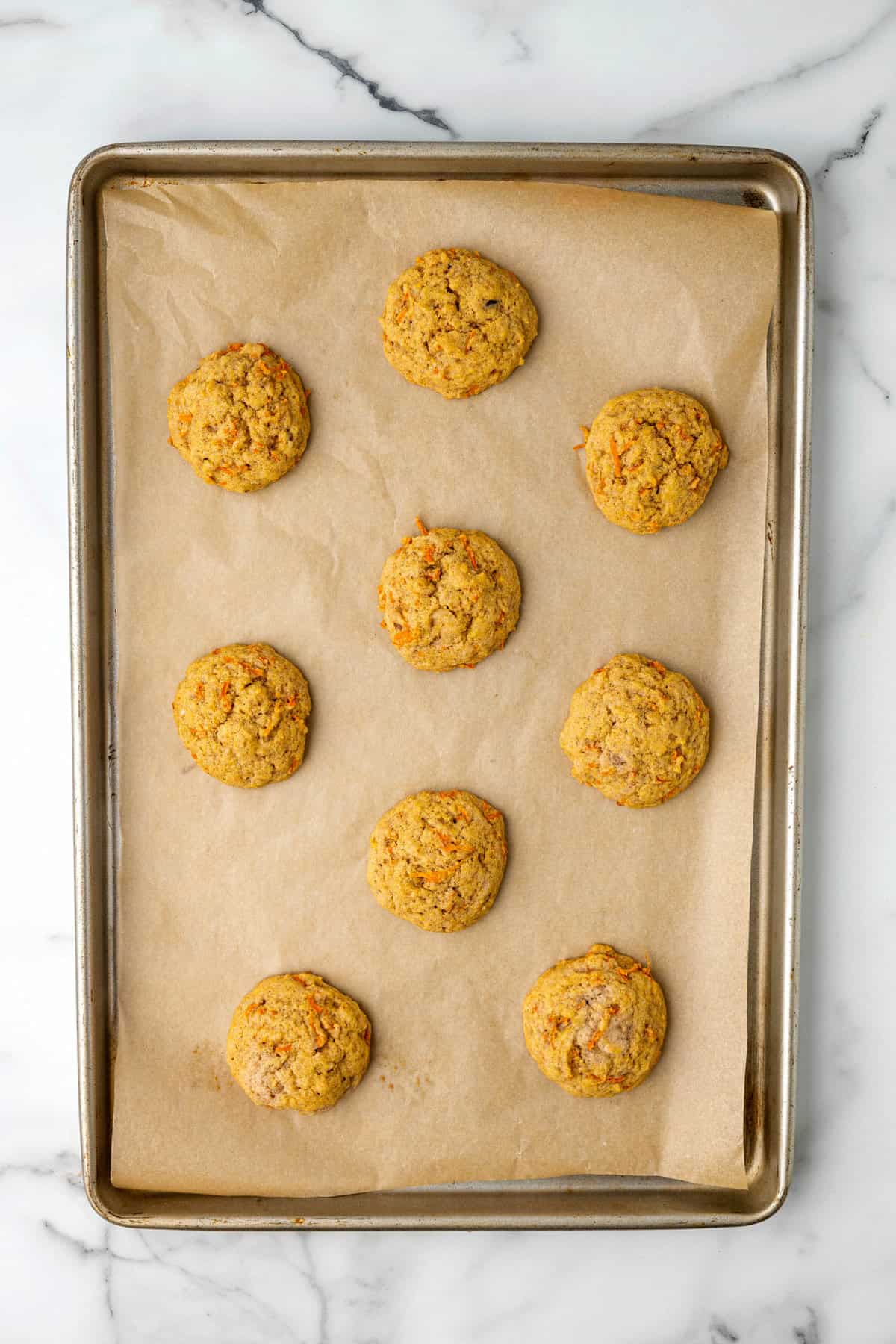 Carrot Cake Cookies baked on sheet pan