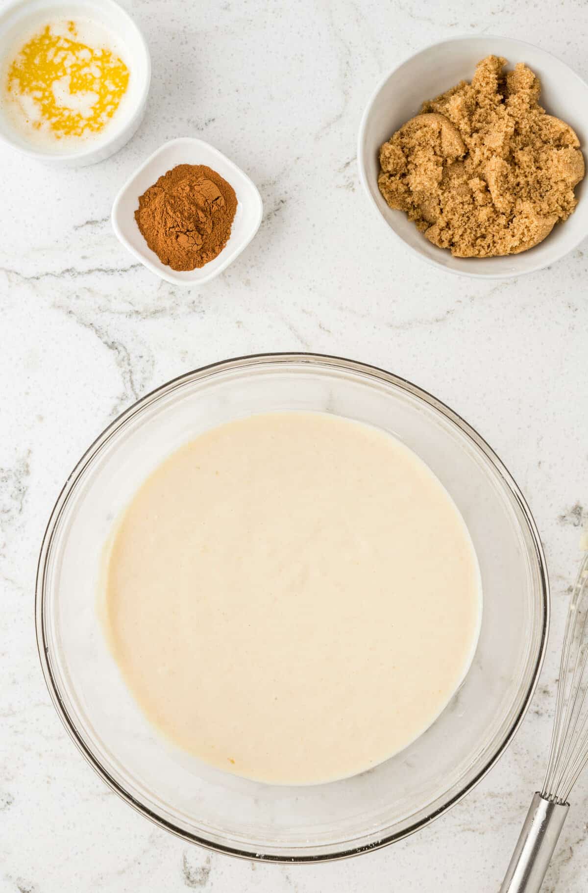 Pancake Batter in Bowl for Cinnabon Pancake Recipe