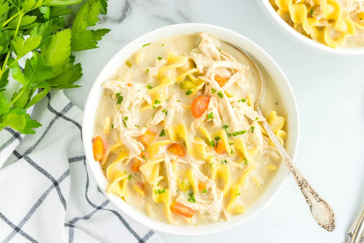 Quick and Easy Homemade Creamy Chicken Noodle Soup Recipe
