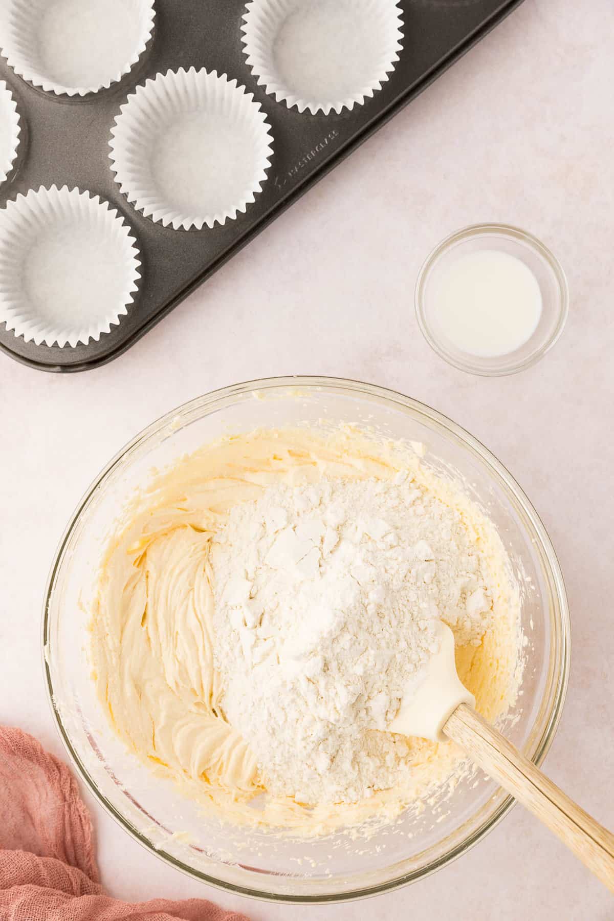 Folding in Dry Ingredients for Easter Cupcake Recipe