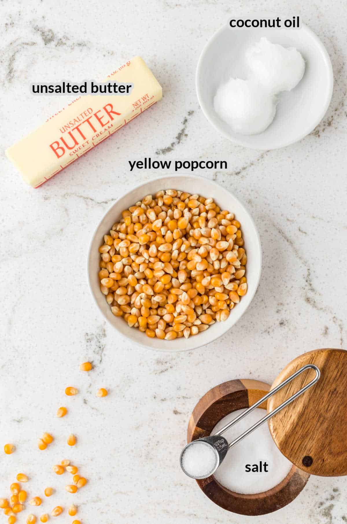 Overhead Image of Homemade Popcorn Ingredients