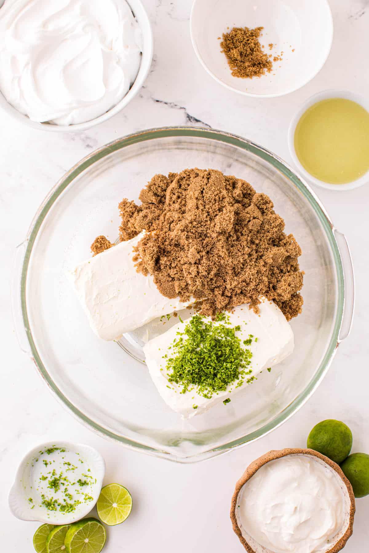 Preparing Cheesecake Mixture in Bowl for No Bake Key Lime Cheesecake Recipe