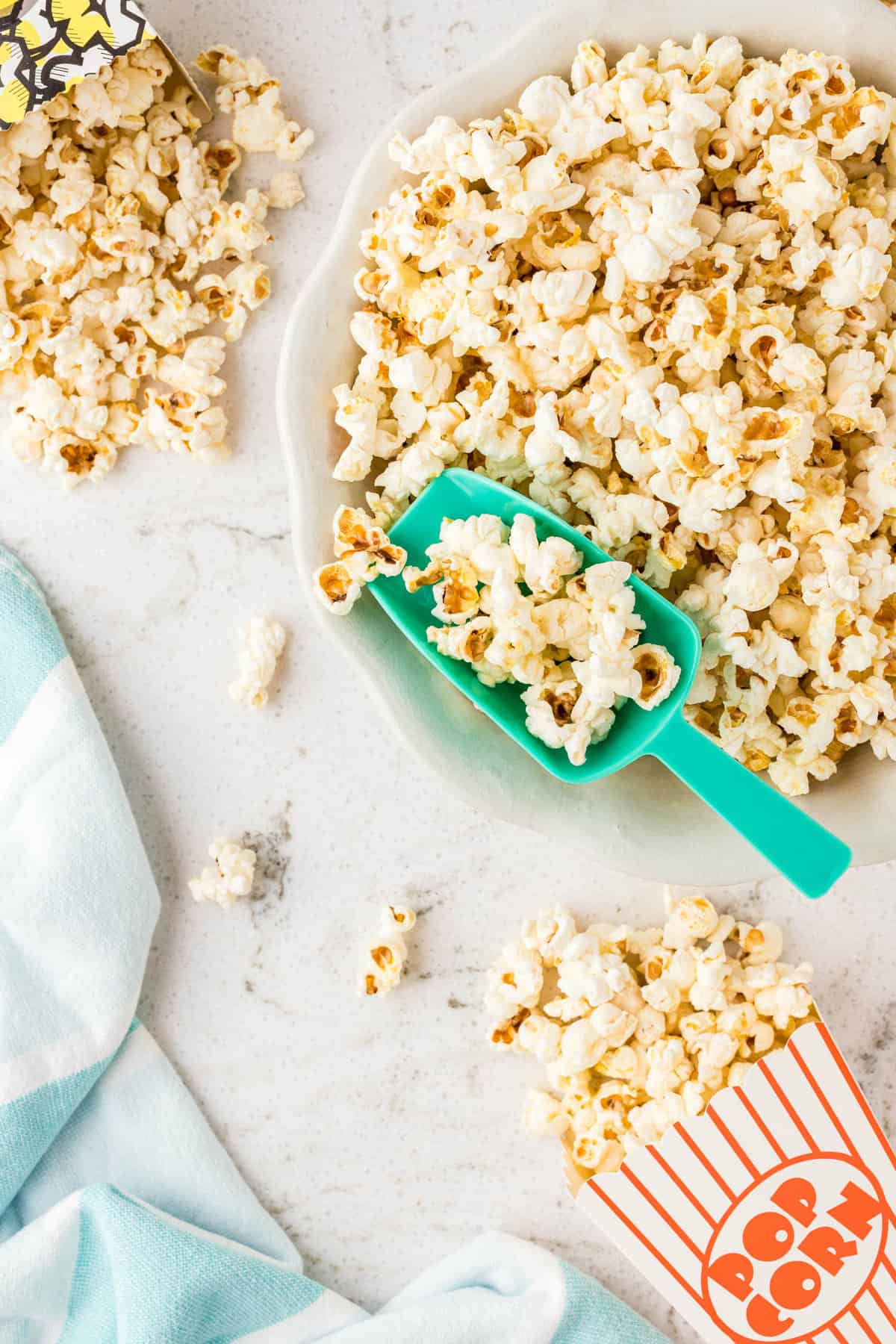 Best Stovetop Popcorn with Scoop in Bowl Ready to Enjoy