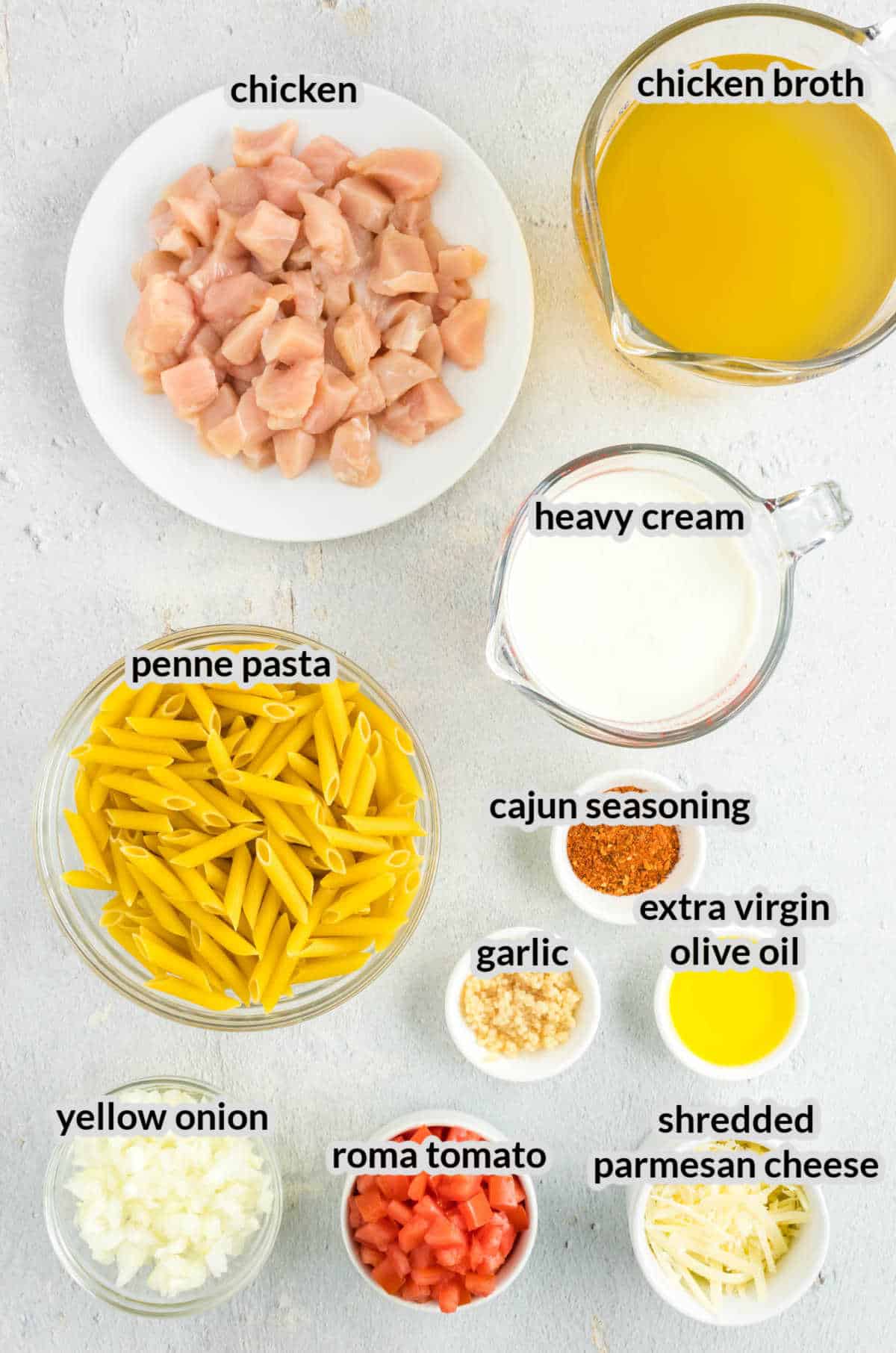 Overhead Image of Cajun Chicken Pasta Ingredients