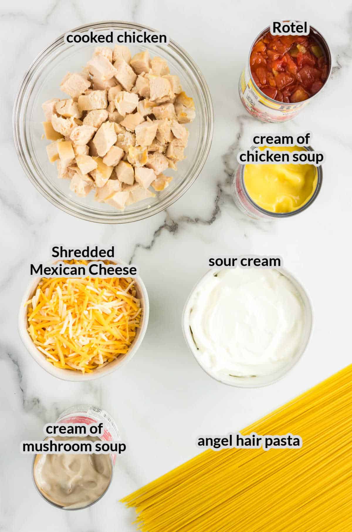 Overhead Image of Chicken Spaghetti Ingredients