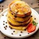 Chocolate Chip Pancakes on white plate