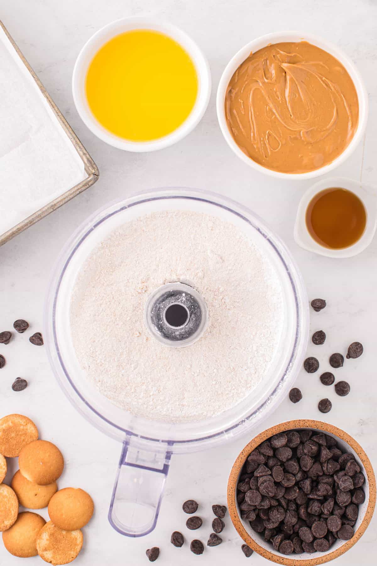 Combined Vanilla Wafers and Powdered Sugar for Chocolate Peanut Butter Bars Recipe