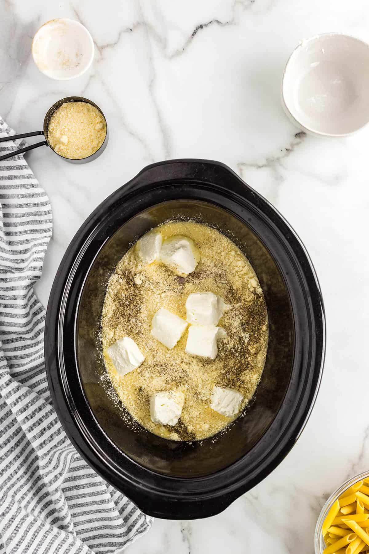 Adding Cubed Cream Cheese to Crock Pot Olive Garden Chicken Recipe