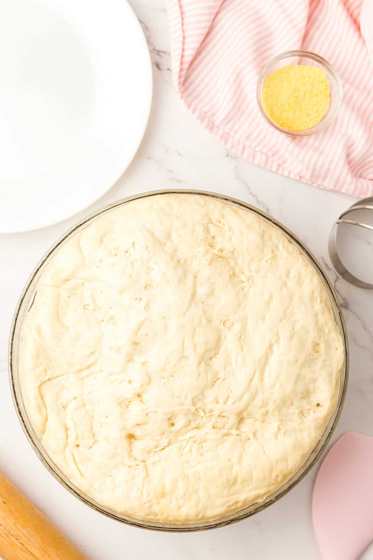 Allowing Dough to Rise Until Doubled in Size for English Muffin Recipe