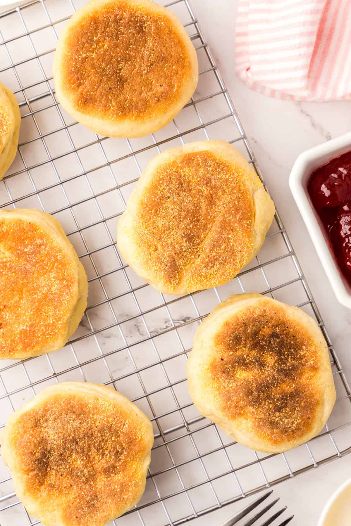 Cooling Browned English Muffins on Cooling Rack