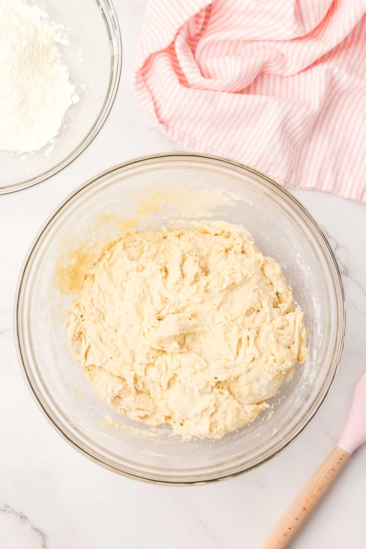 Kneading with Dough Hook for Homemade English Muffin Recipe