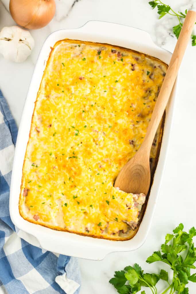 Ham and Potato Bake in casserole dish