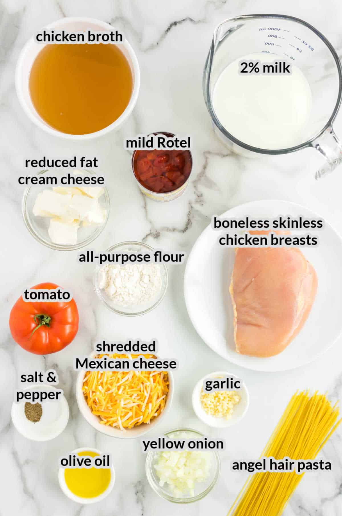 Overhead Image of One Pot Chicken Spaghetti Ingredients