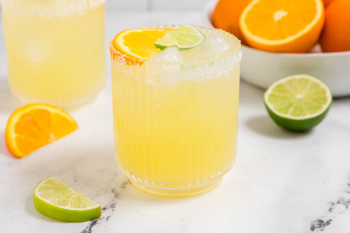 LIght & Fresh Skinny Margarita in Sea Salt Rimmed Glass with Fresh Citrus