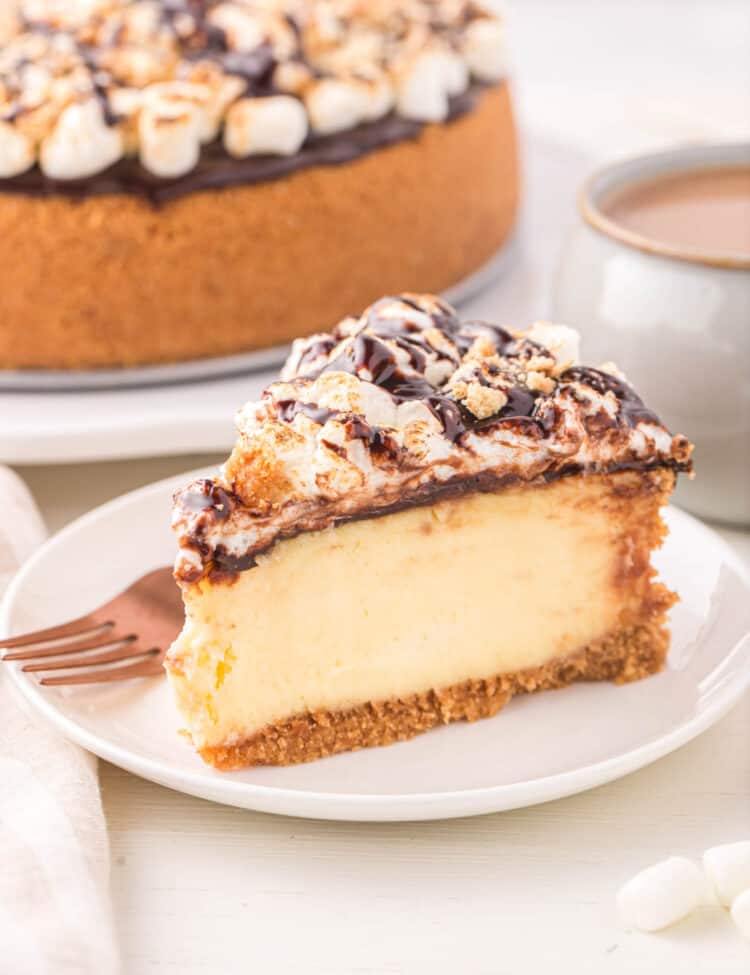Sliced S'mores Cheesecake on Plate Ready to Enjoy