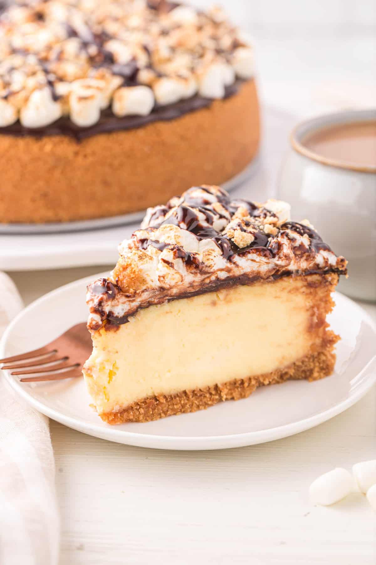 Sliced S'mores Cheesecake on Plate Ready to Enjoy