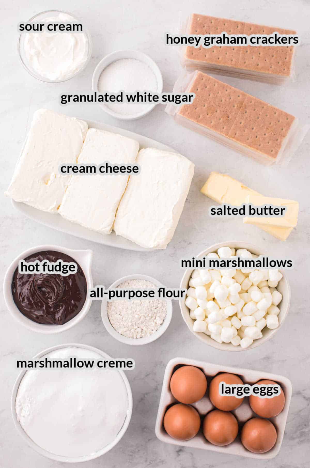 Overhead Image of S'mores Cheesecake Ingredients