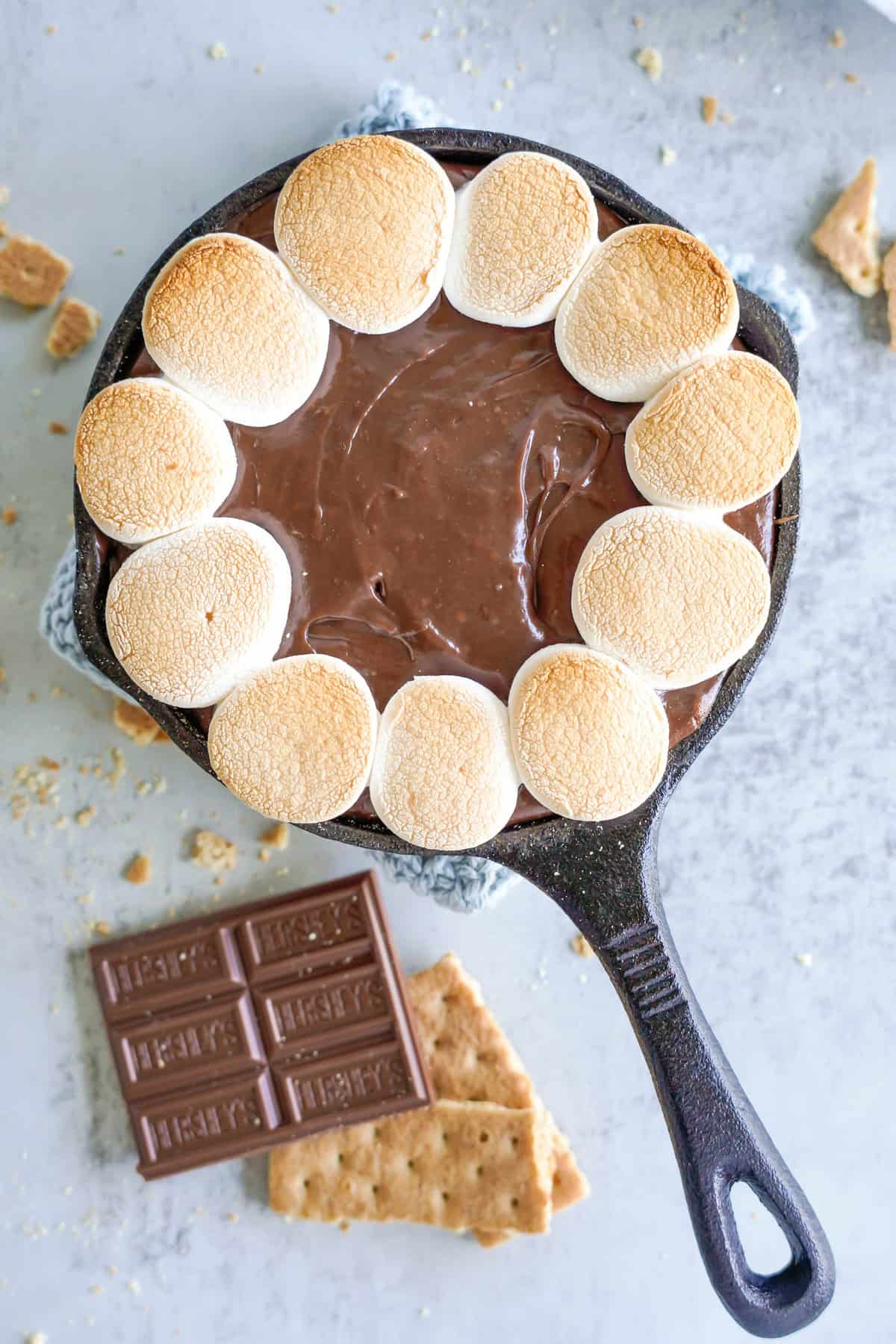 S'mores Dip in Cast Iron Skillet Just out of the Oven