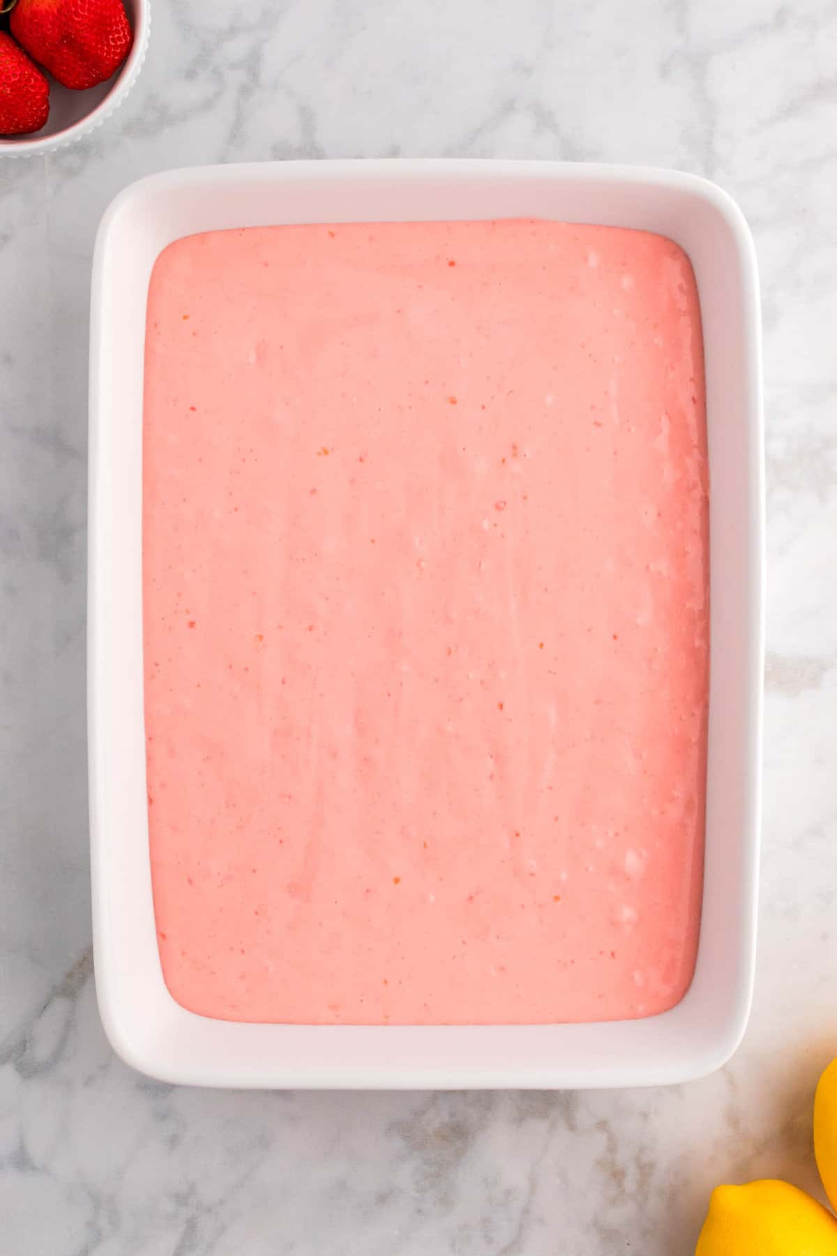 Spreading Batter in Cake Pan for Strawberry Lemon Cake