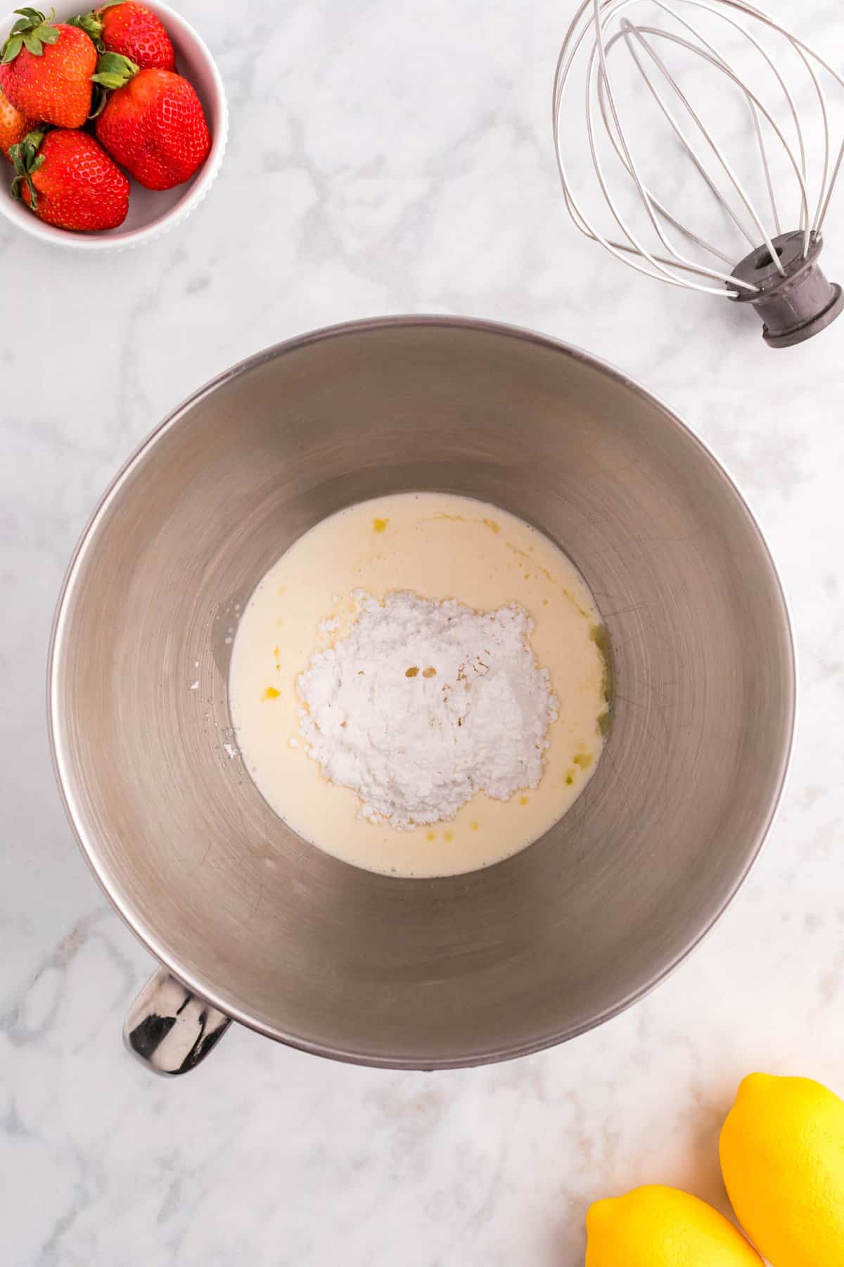 Preparing Lemon Whipped Topping for Strawberry Lemon Cake