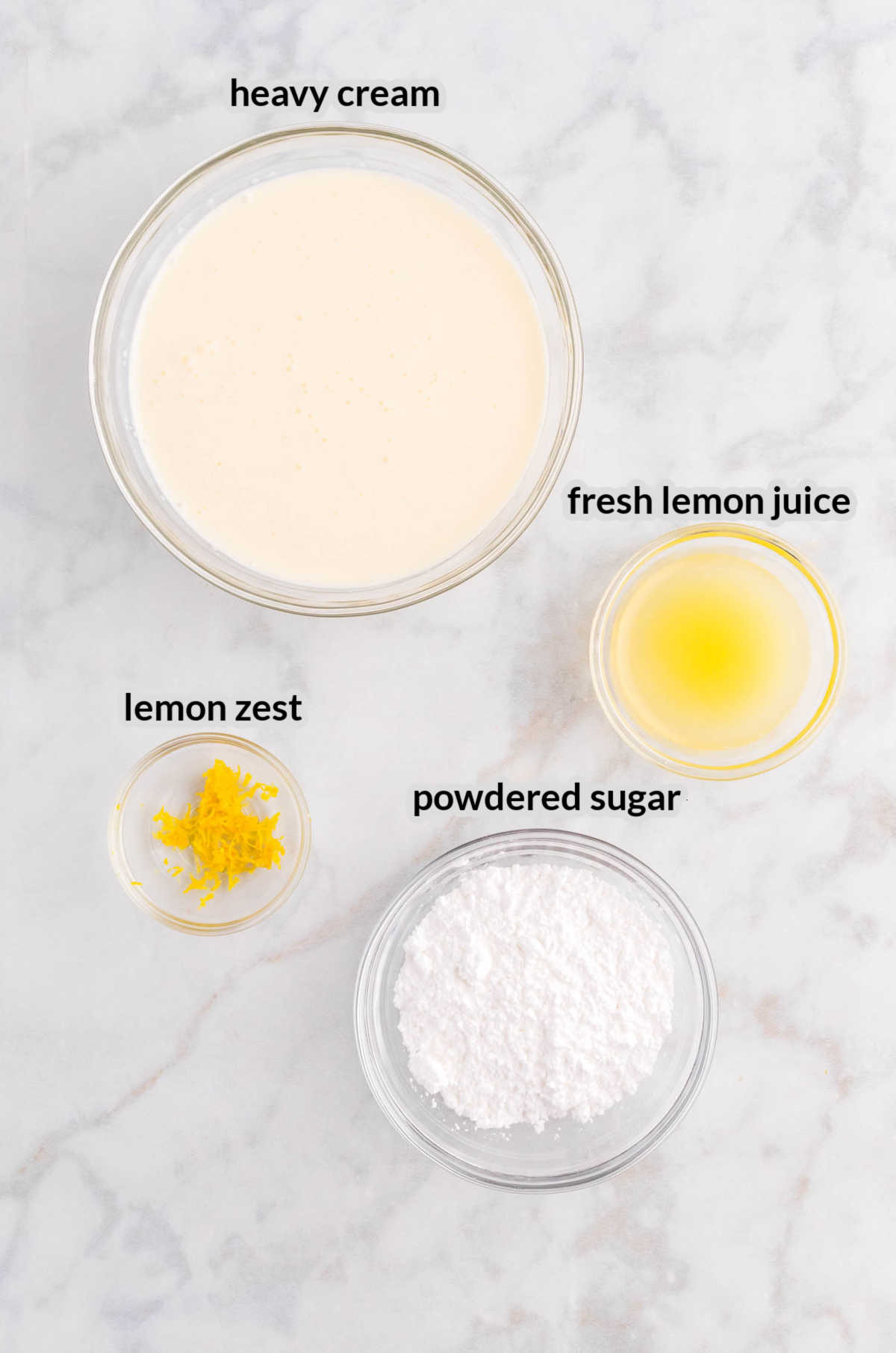 Overhead Image of Strawberry Lemon Cake Lemon Whipped Topping Ingredients