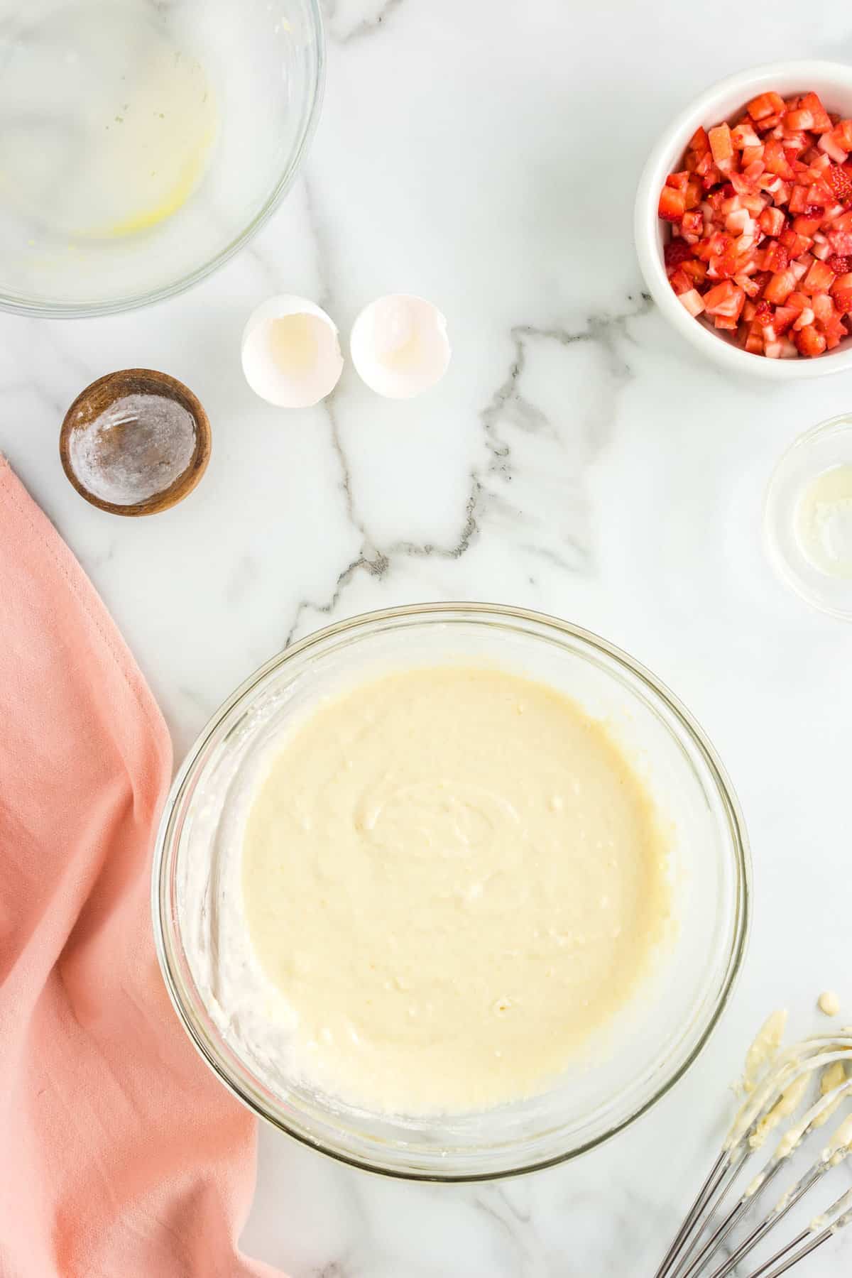 Pancake Batter in Bowl for Strawberry Pancake Recipe