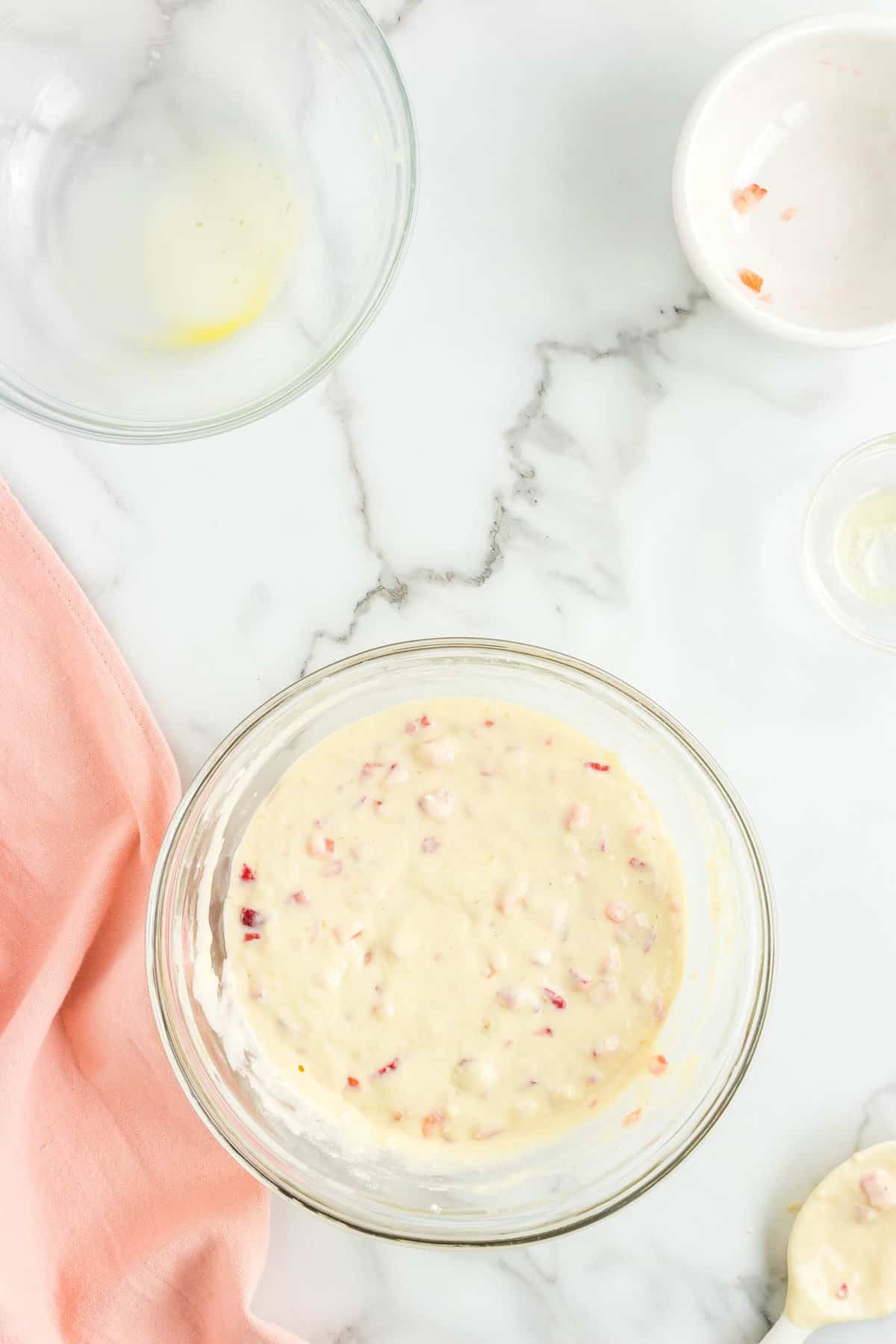 Batter with Diced Strawberries for Strawberry Pancake Recipe