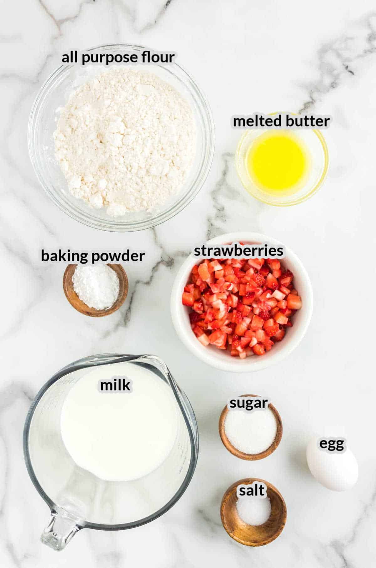 Overhead Image of Strawberry Pancakes Ingedients