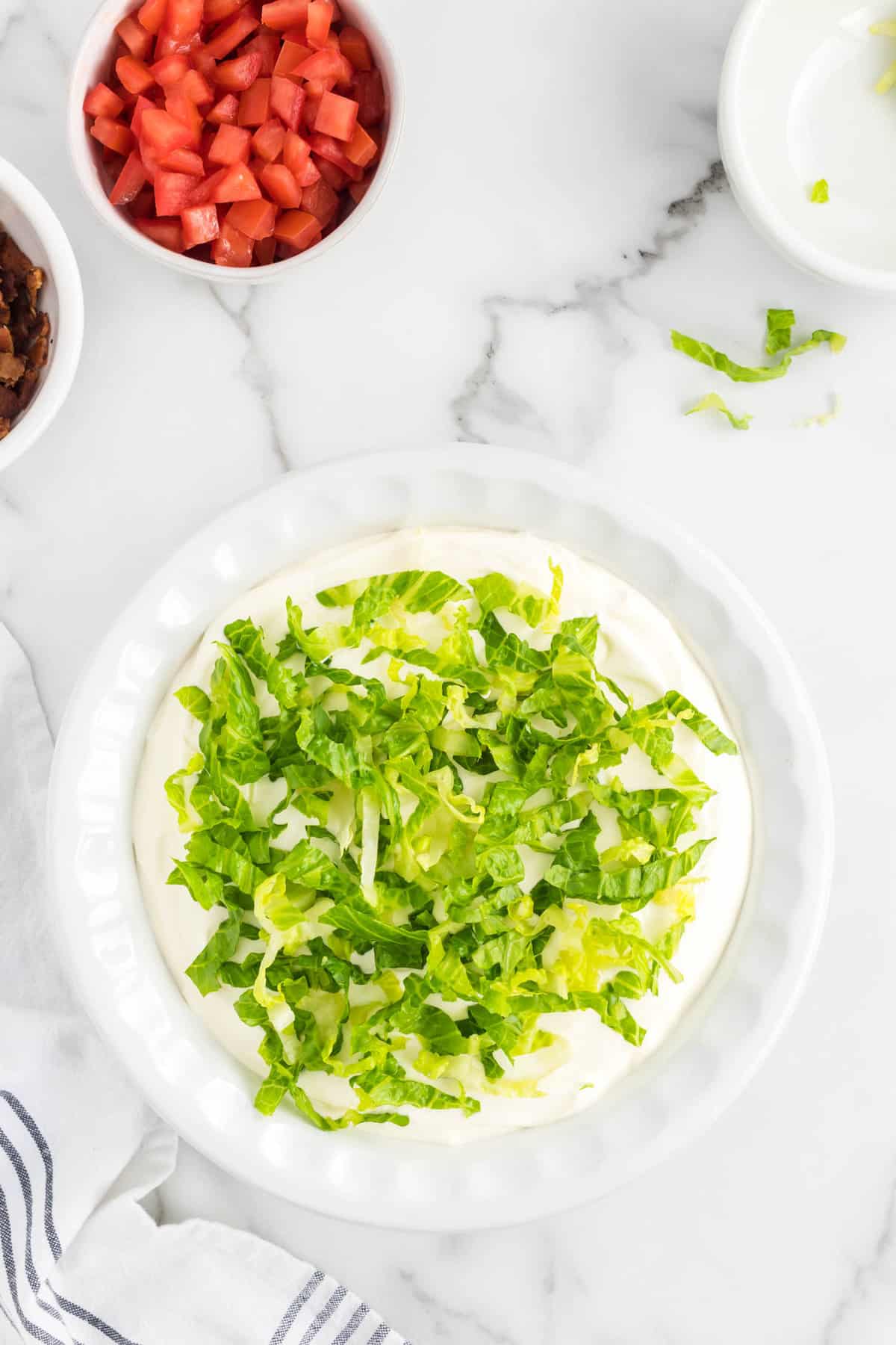 Topping Base Layer for BLT Dip with Chopped Lettuce