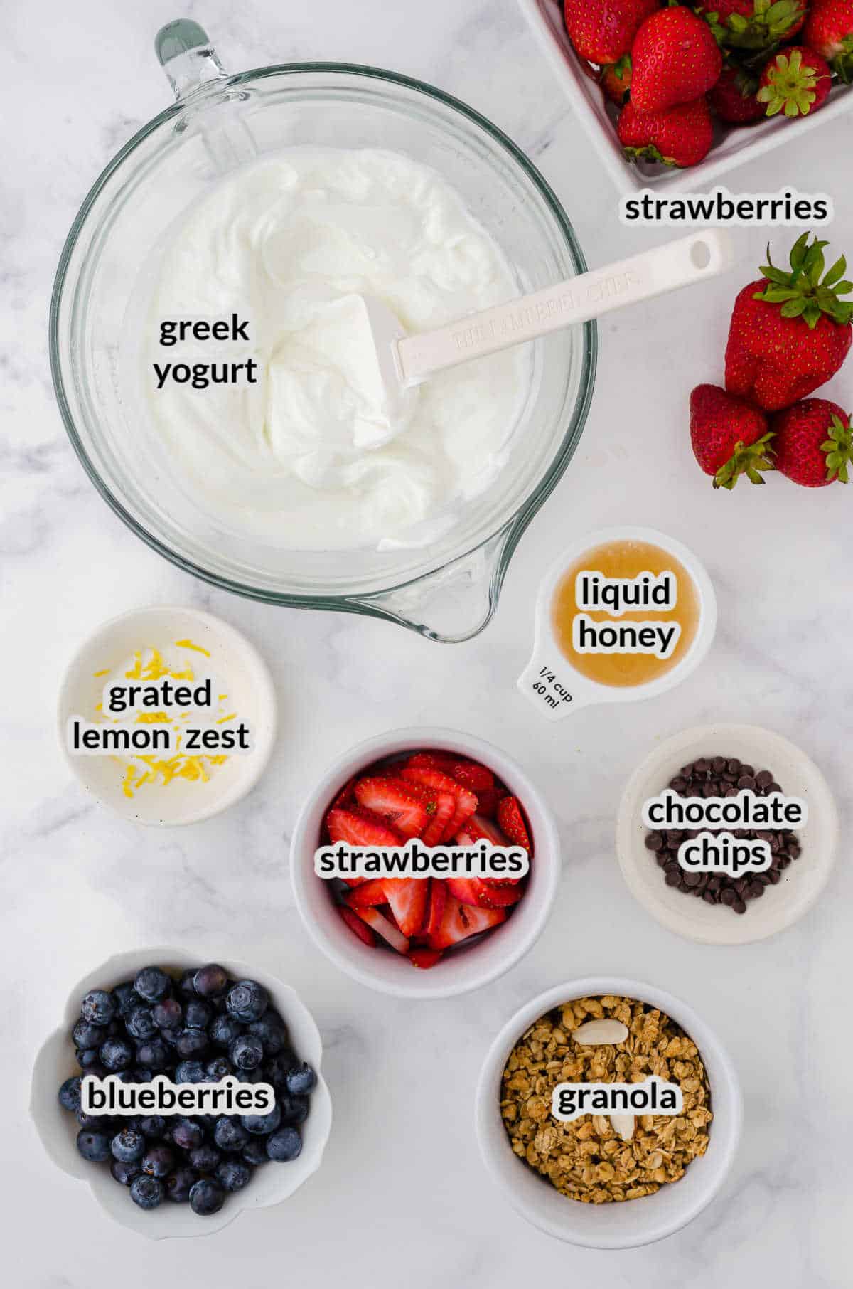 Overhead Image of the Frozen Yogurt Bark Ingredients