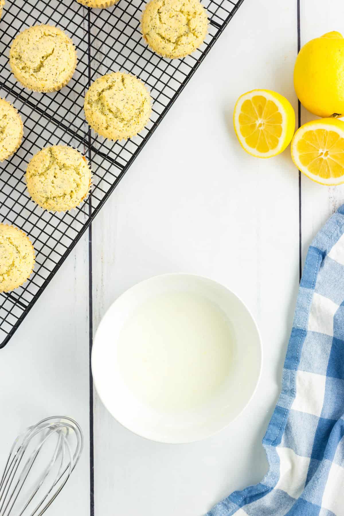 Sweet Glaze Mixed in Bowl for Lemon Poppy Seed Muffins Recipe