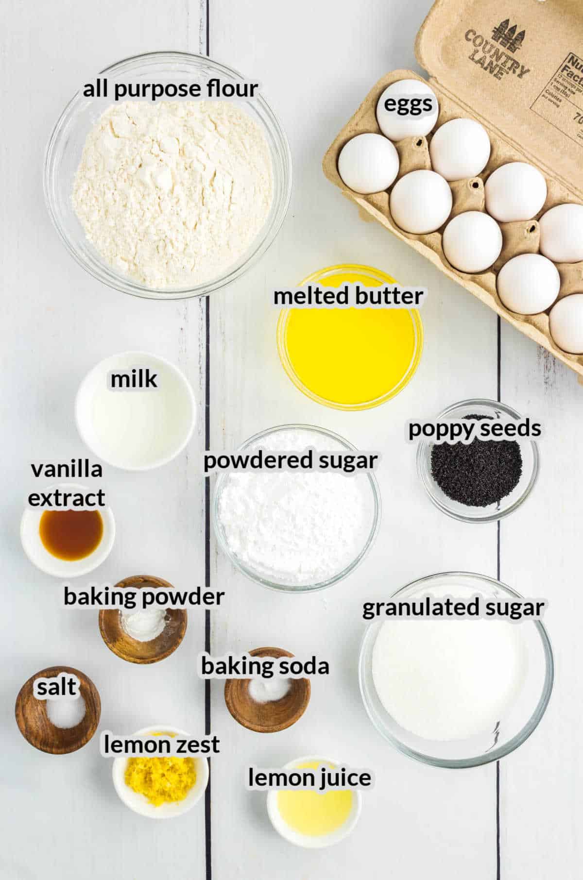 Overhead Image of Lemon Poppy Seed Muffins Ingredients