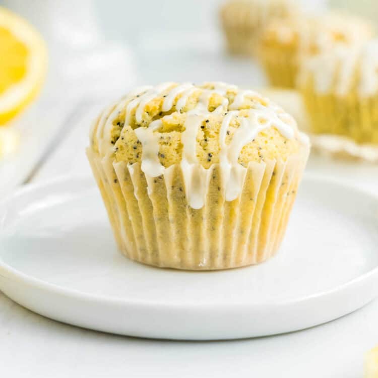 Lemon Poppy Seed Muffins Drizzled in Glaze Square Image