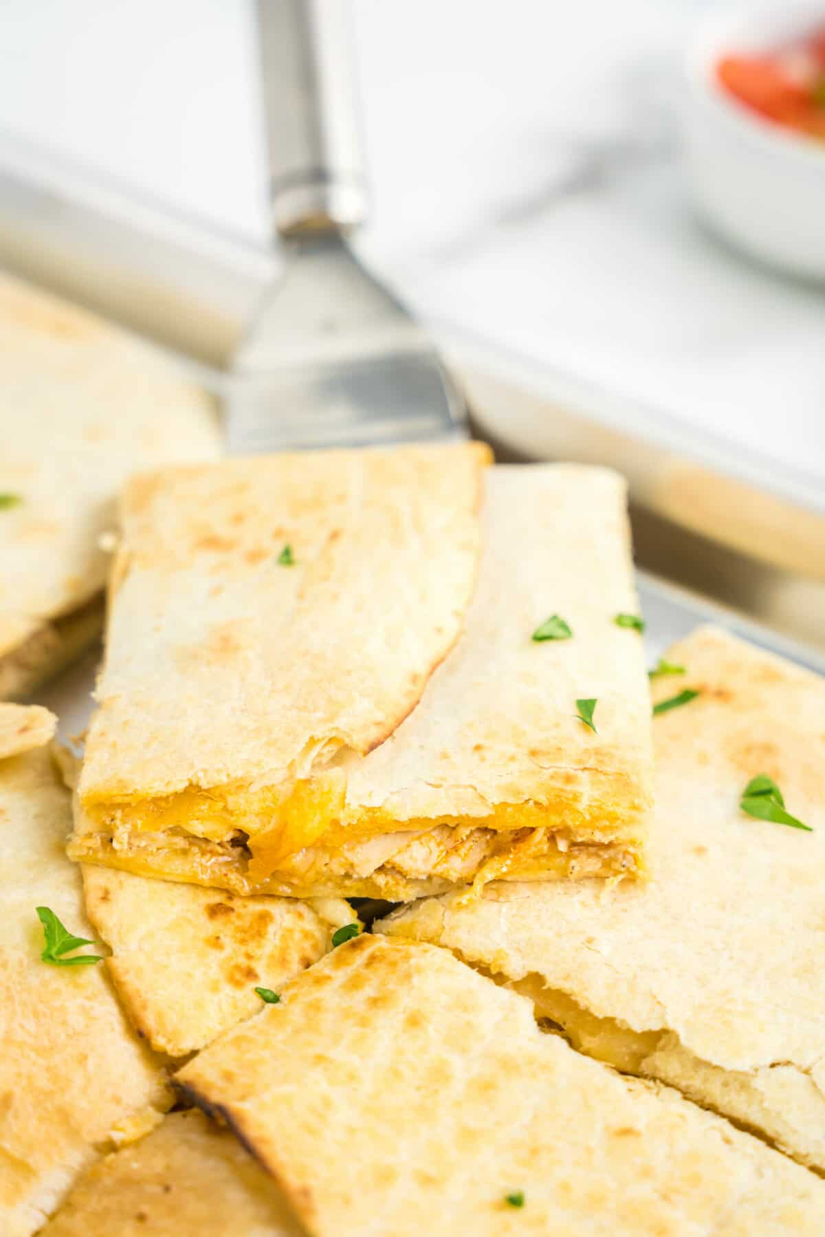 Sheet Pan Quesadillas Cut and Ready and to Enjoy