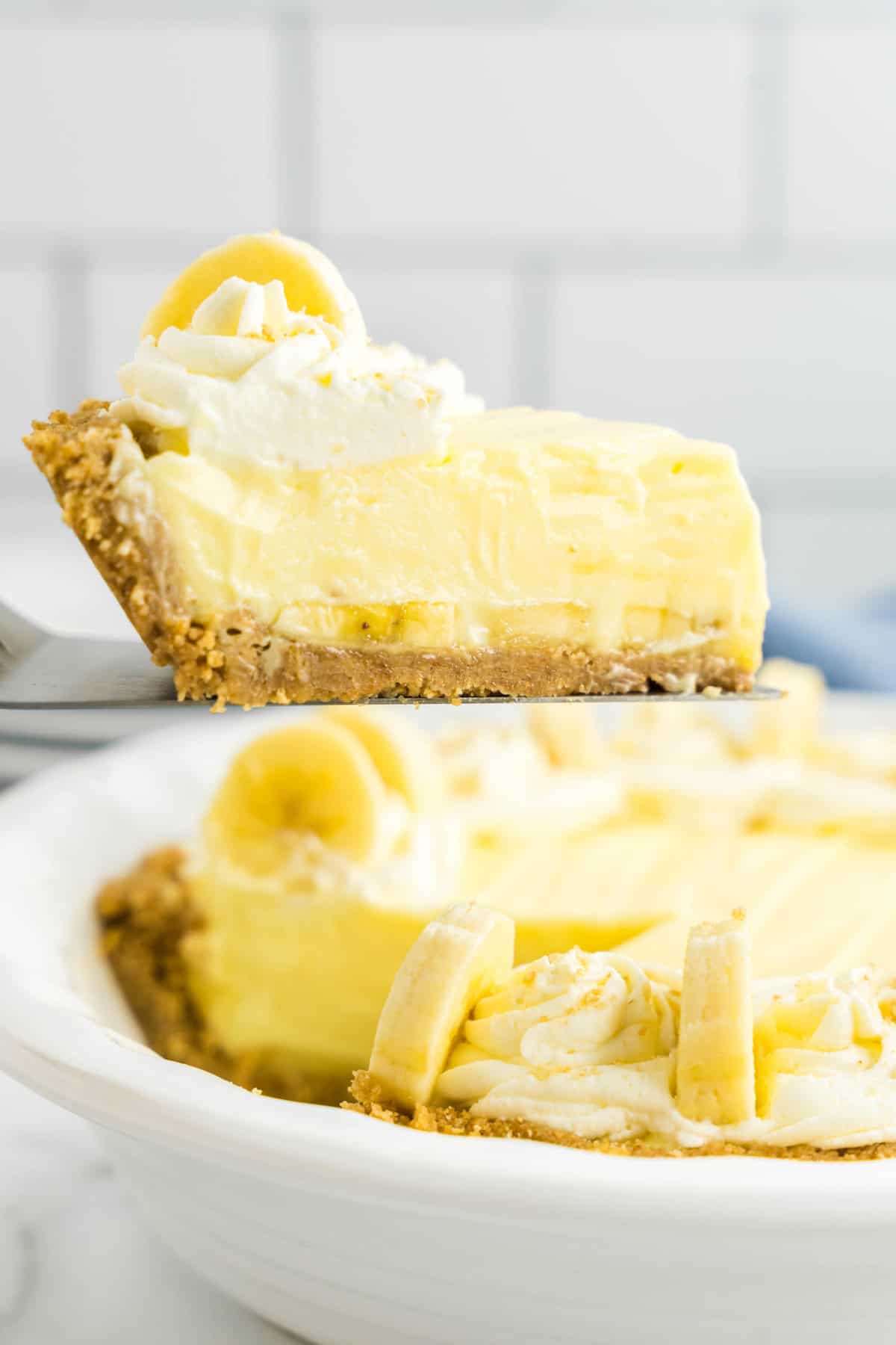 No Bake Banana Cream PIe Sliced and Ready to Enjoy